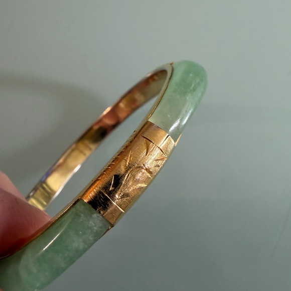 Vintage Jade Square Bangle Bracelet w/ Gold Inlay – Sterling Silver 925 - Picture 8 of 15